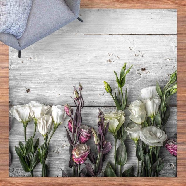 Moderne Teppiche Tulpen-Rose Shabby Holzoptik