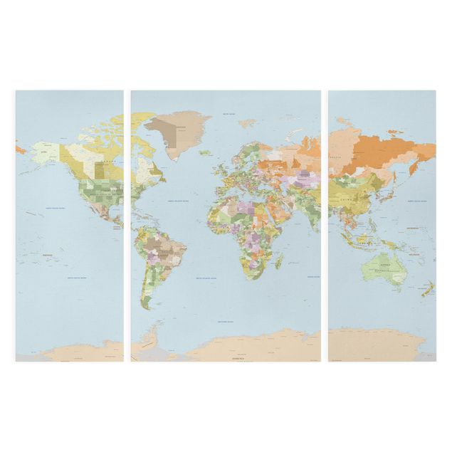 Leinwandbild 3-teilig - Politische Weltkarte - Tryptichon