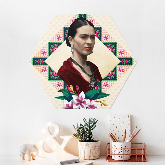 Hexagon Bild Forex - Frida Kahlo - Blumen und Geometrie