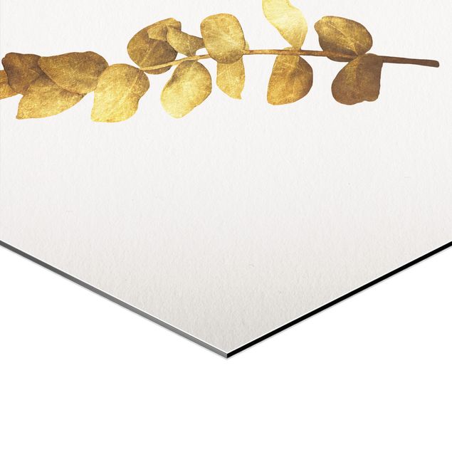 Hexagon Bild Alu-Dibond 3-teilig - Gold - Tropische Blätter Set I