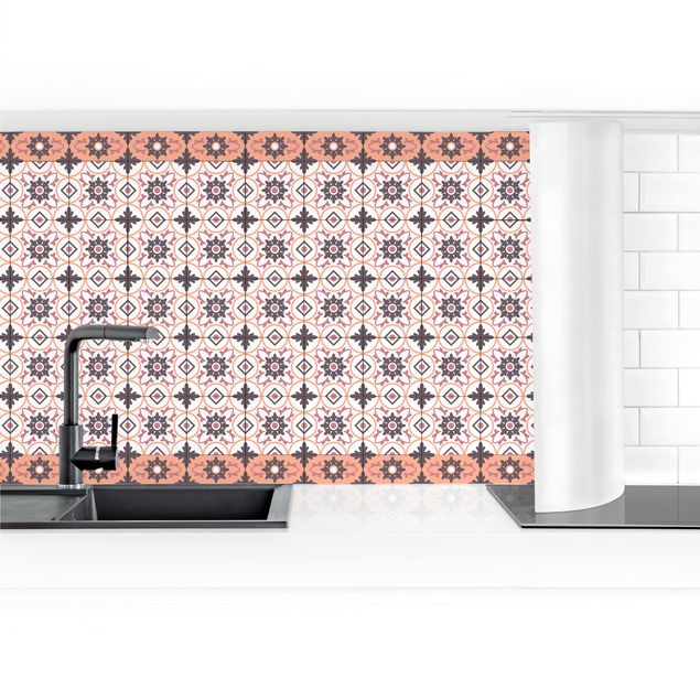 Küchenrückwand - Geometrischer Fliesenmix Blume Orange