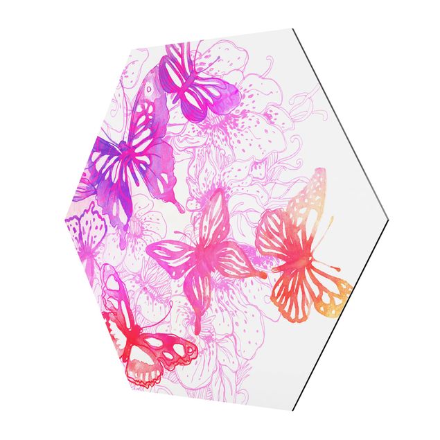 Hexagon Bild Alu-Dibond - Schmetterlingstraum