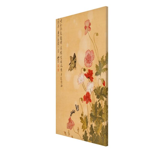 Magnettafel - Yuanyu Ma - Mohnblumen und Schmetterlinge - Memoboard Hochformat 4:3