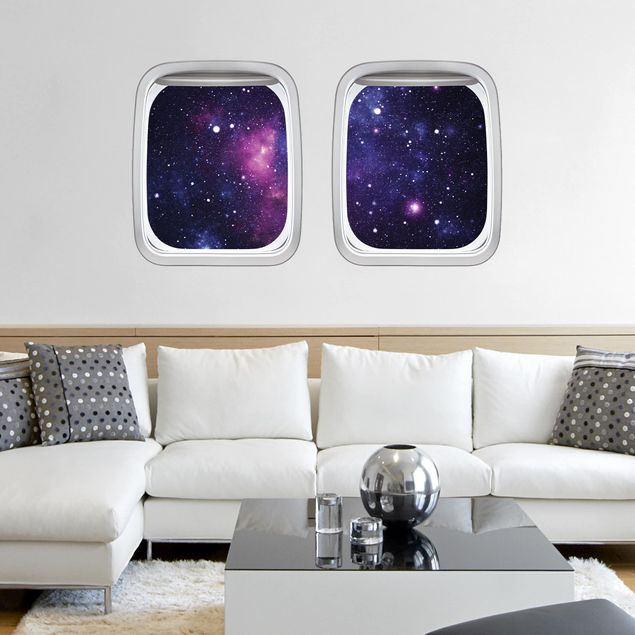 Wandtattoo 3D Doppelfenster Flugzeug Galaxie