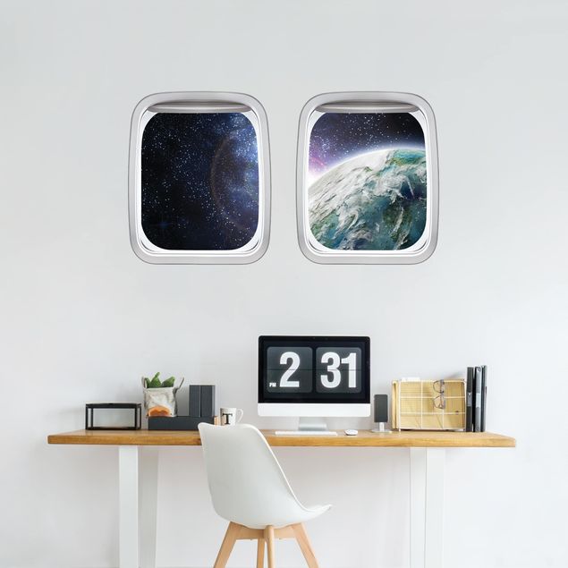 3D Wandsticker Doppelfenster Flugzeug Galaxy Light