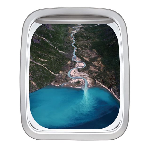 Wandaufkleber Fenster Flugzeug Fluss in Grönland