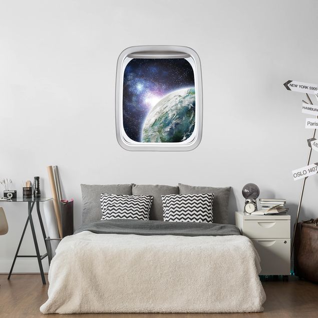 3D Wandtattoo Fenster Flugzeug Galaxy Light