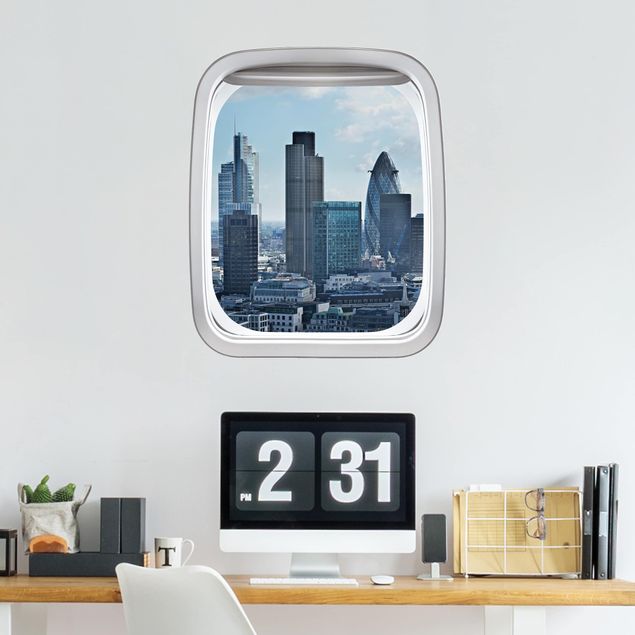 Autocolantes de parede metrópoles Fenster Flugzeug London Skyline