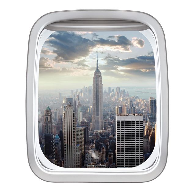 3D Wandtattoo Fenster Flugzeug Sonnenaufgang in New York
