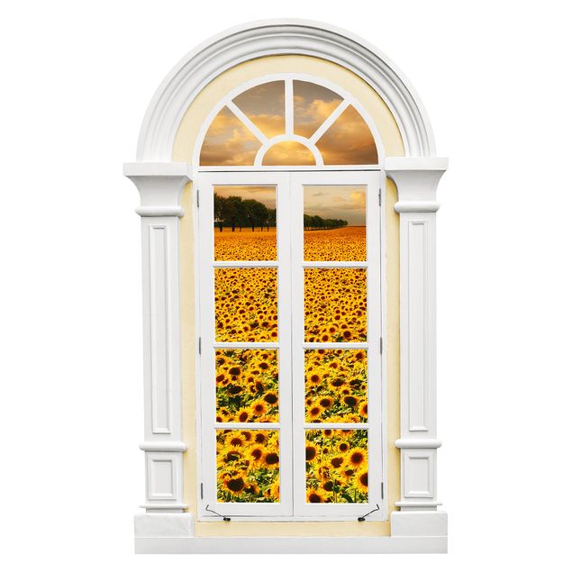 Natur Wandtattoo Fenster Mediterran Feld mit Sonnenblumen