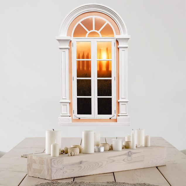 Wandtattoo 3D Fenster Mediterran Morgendämmerung Toskana