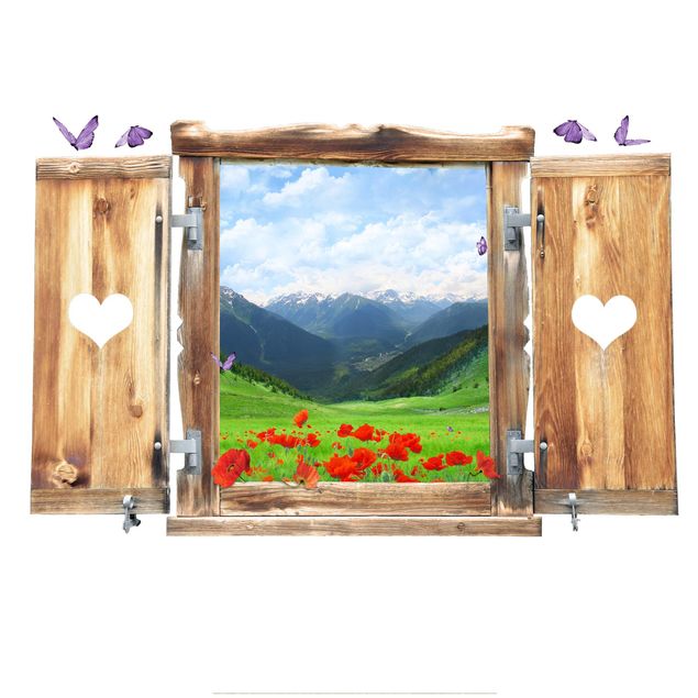 Natur Wandtattoo Fenster mit Herz Alpenwiese