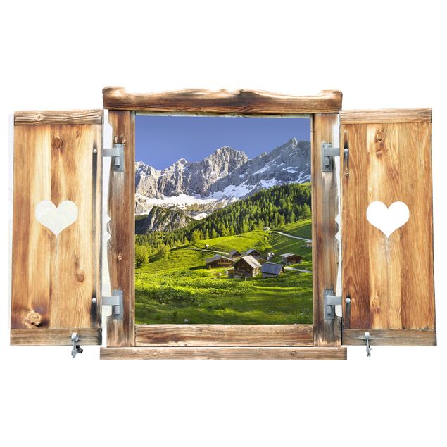 3D Wandtattoo - Fenster mit Herz Steiermark Almwiese