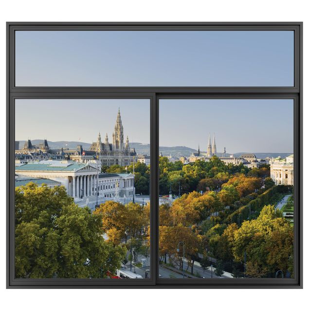 3D Wandsticker Fenster Schwarz Blick über Wien