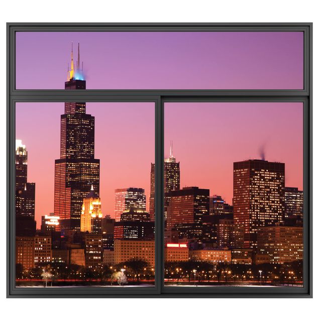 3D Wandtattoo Fenster Schwarz Chicago Skyline