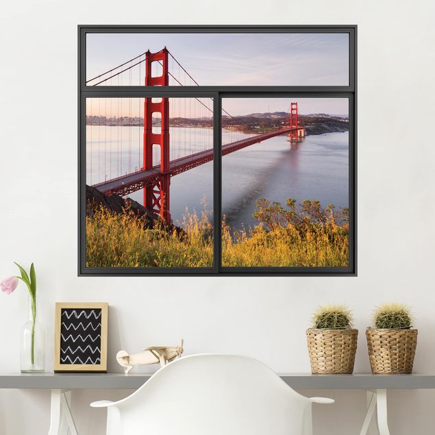 Autocolantes de parede metrópoles Fenster Schwarz Golden Gate Bridge in San Francisco