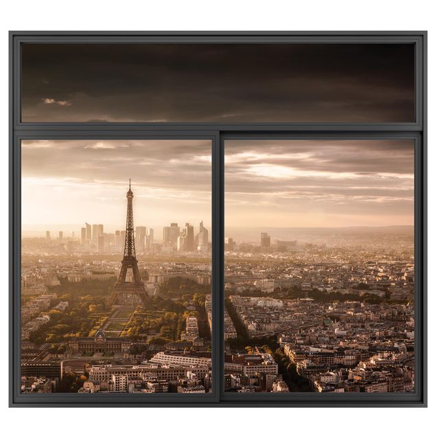 3D Wandsticker Fenster Schwarz Großartiger Blick über Paris