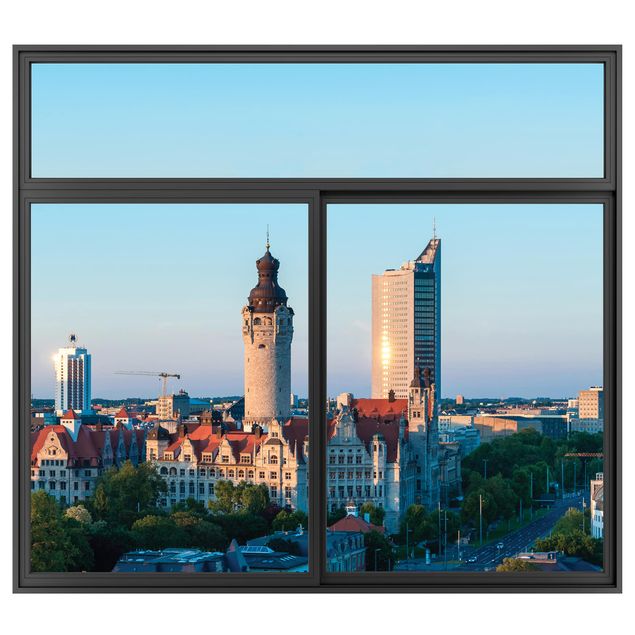 3D Wandtattoo Fenster Schwarz Leipzig Skyline