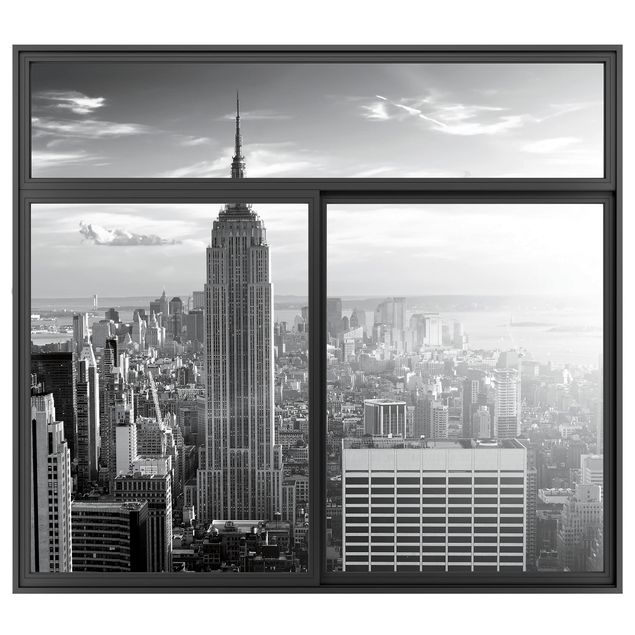 3D Wandtattoo Fenster Schwarz Manhattan Skyline