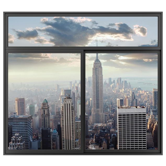 3D Wandtattoo Fenster Schwarz Sonnenaufgang in New York
