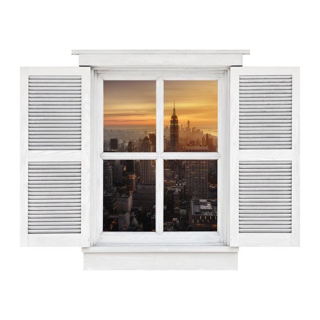 3D Wandsticker Flügelfenster Manhattan Skyline Abendstimmung