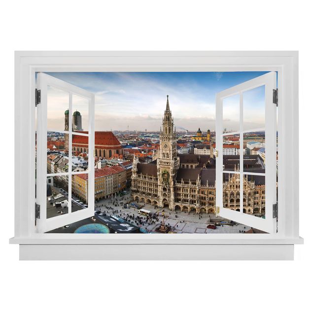 Wandtattoo 3D Offenes Fenster City of Munich