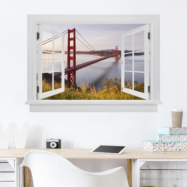 Wandtattoo Metropolen Offenes Fenster Golden Gate Bridge in San Francisco