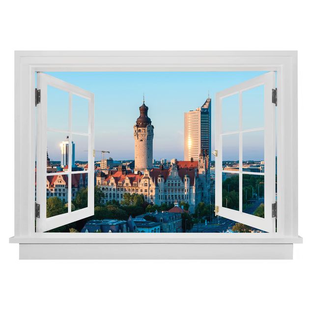 Wandtattoo 3D Offenes Fenster Leipzig Skyline