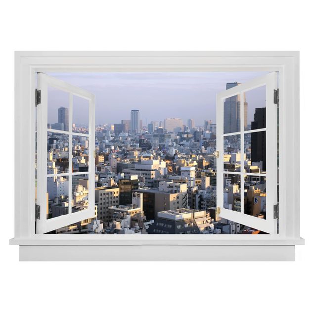 Wandtattoo 3D Offenes Fenster Tokyo City