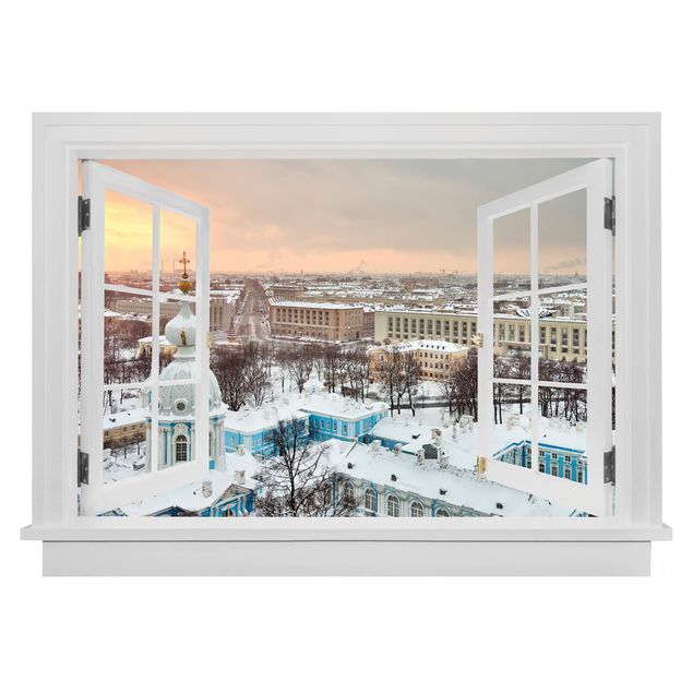 Wandtattoo 3D Offenes Fenster Winter in St. Petersburg