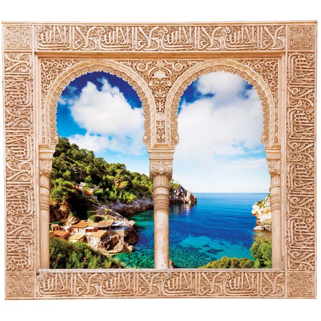 Wandtattoo 3D Verziertes Fenster Cala de Deia in Mallorca