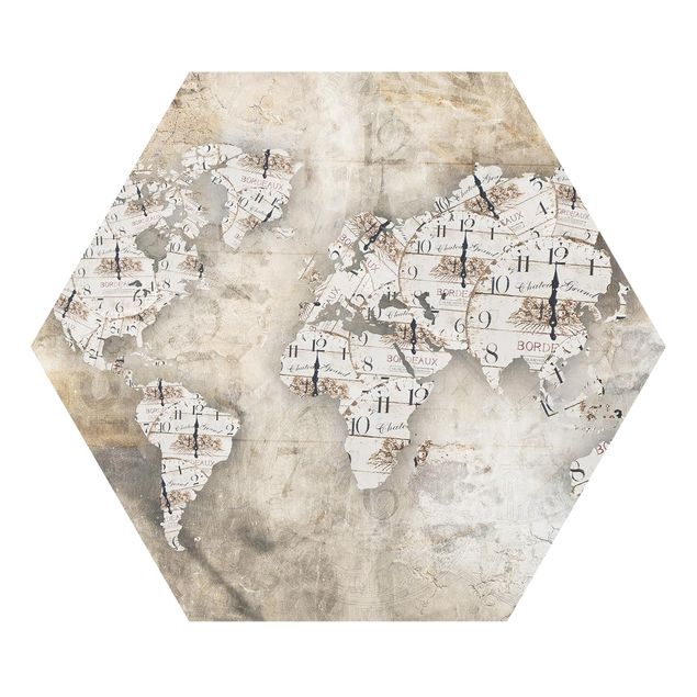 Hexagon Bild Forex - Shabby Uhren Weltkarte
