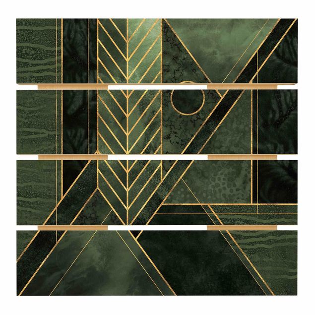 Holzbild - Elisabeth Fredriksson - Geometrische Formen Smaragd Gold - Quadrat 1:1
