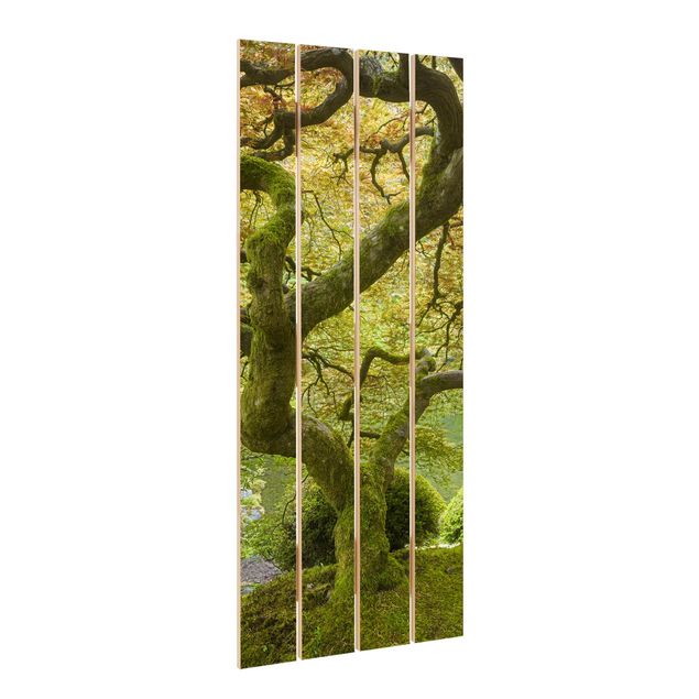 Holzbild - Grüner Japanischer Garten - Hochformat 5:2