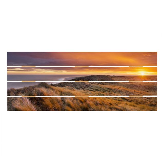 Holzbild - Sonnenaufgang am Strand auf Sylt - Querformat 2:5