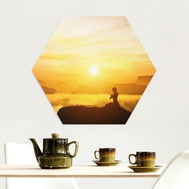 Hexagon Bild Alu-Dibond - Yoga Meditation