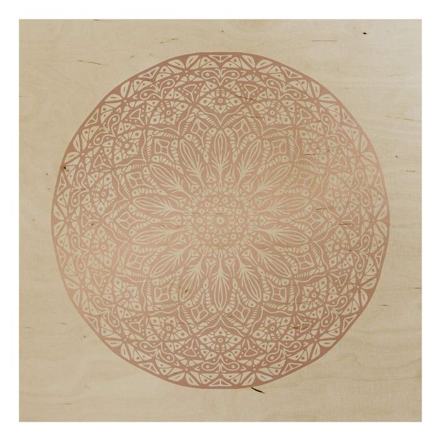 Holzbild - Mandala Ornament in Kupfergold - Quadrat 1:1