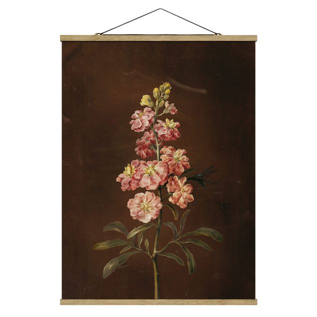 Stoffbild mit Posterleisten - Barbara Regina Dietzsch - Eine rosa Garten-Levkkoje - Hochformat 3:4