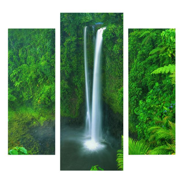 Leinwandbild 3-teilig - Paradiesischer Wasserfall - Galerie Triptychon