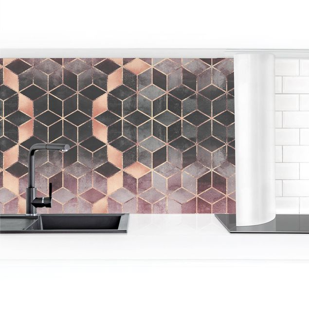 Küchenrückwand - Rosa Grau goldene Geometrie II