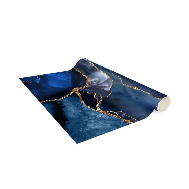 Teppich blau Goldene Glitzer Wellen vor Blau