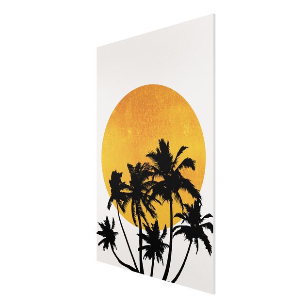Forex Fine Art Print - Palmen vor goldener Sonne - Hochformat 3:2