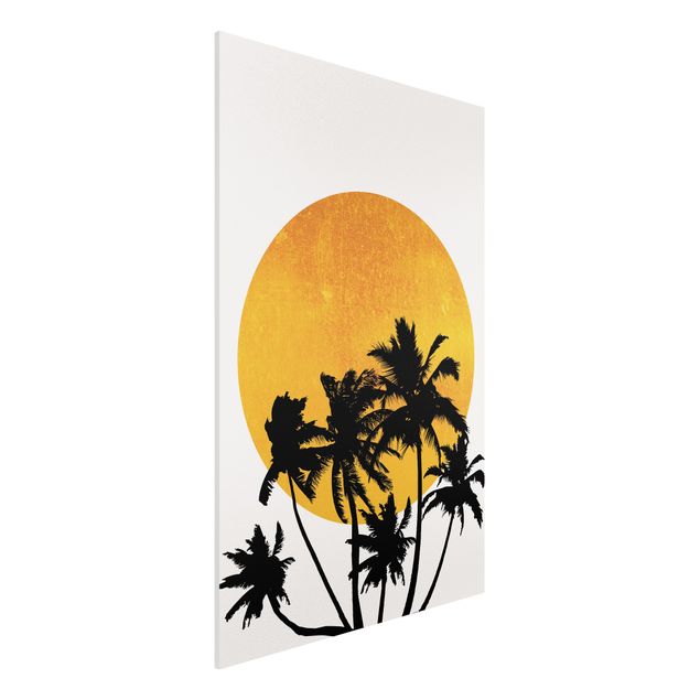 Forex Fine Art Print - Palmen vor goldener Sonne - Hochformat 3:2