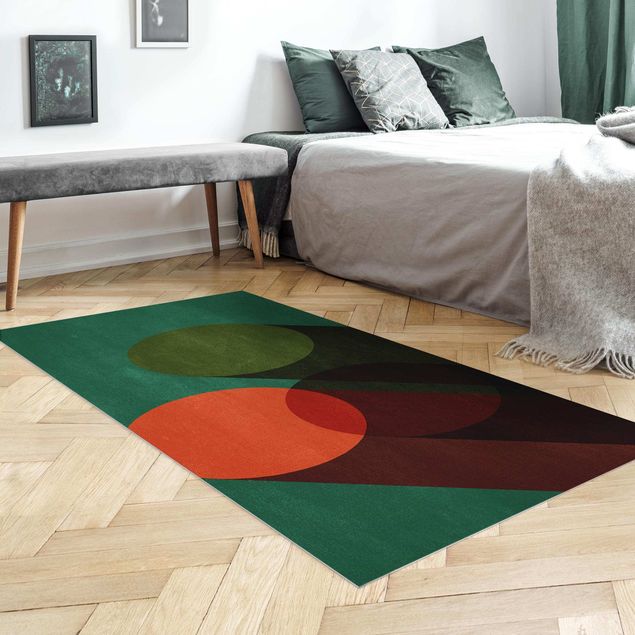 Moderner Teppich Abstrakte Formen - Kreise in Grün und Rot