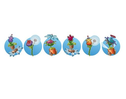 Autocolantes de parede borda Fliegender Bauernhof Blumenband in Blau