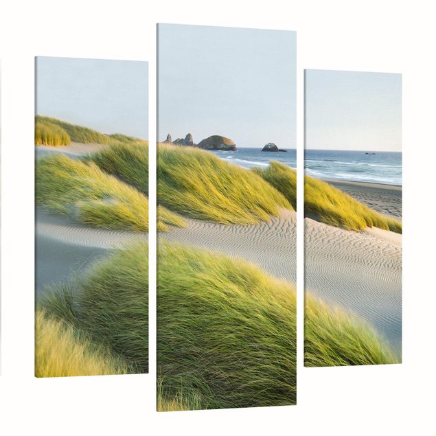 Leinwandbild 3-teilig - Dünen und Gräser am Meer - Galerie Triptychon