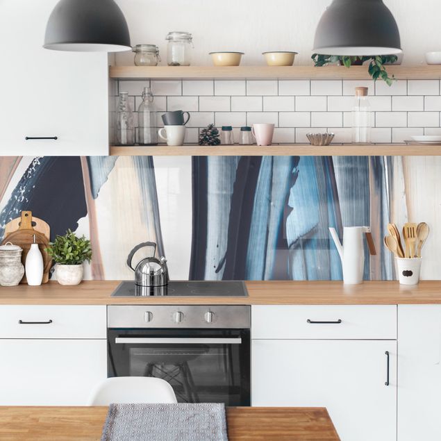 Küchenrückwand - Blau und Beige Streifen