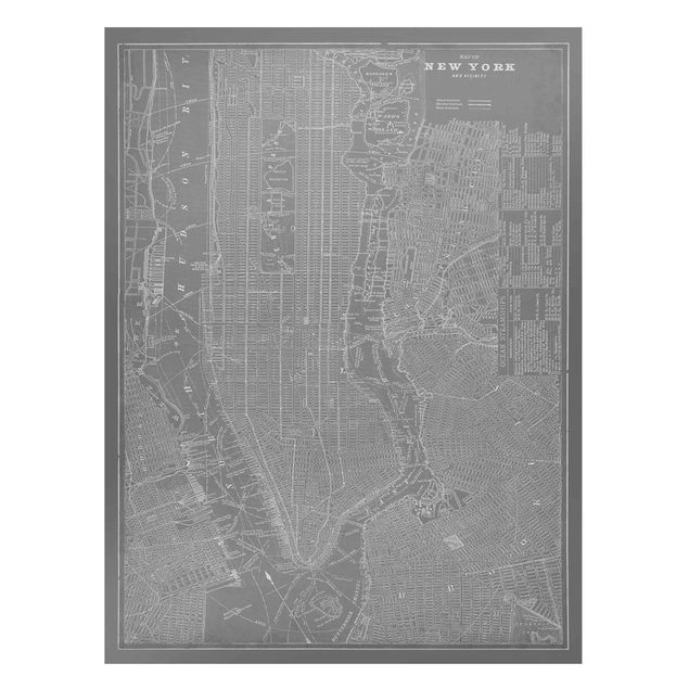 Magnettafel - Vintage Stadtplan New York Manhattan - Memoboard Hochformat 4:3