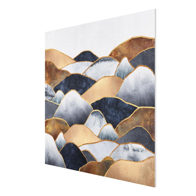 Forex Fine Art Print - Goldene Berge Aquarell - Quadrat 1:1