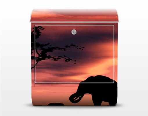 Briefkasten mit Zeitungsfach - African Elephant Family - Hausbriefkasten Rot
